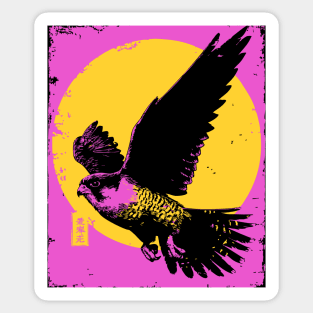 Soaring Hawk Japanese Art | Yellow Sun Ukiyo-e Style Sticker